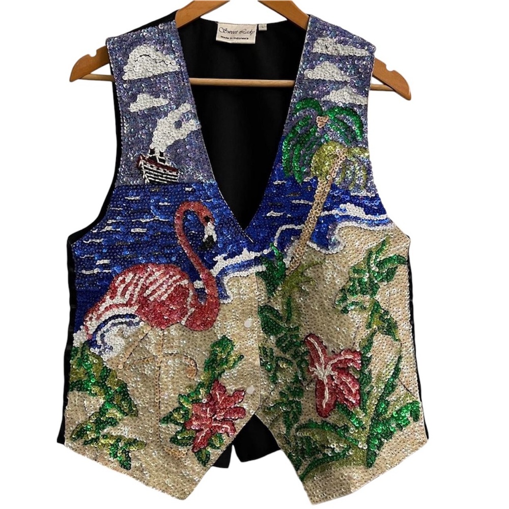 Sweet Lady Vintage Beaded Flamingo Beach Vest